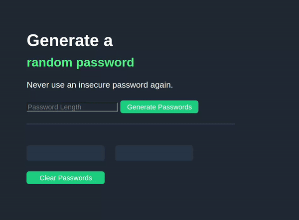 screenshot of password generator app